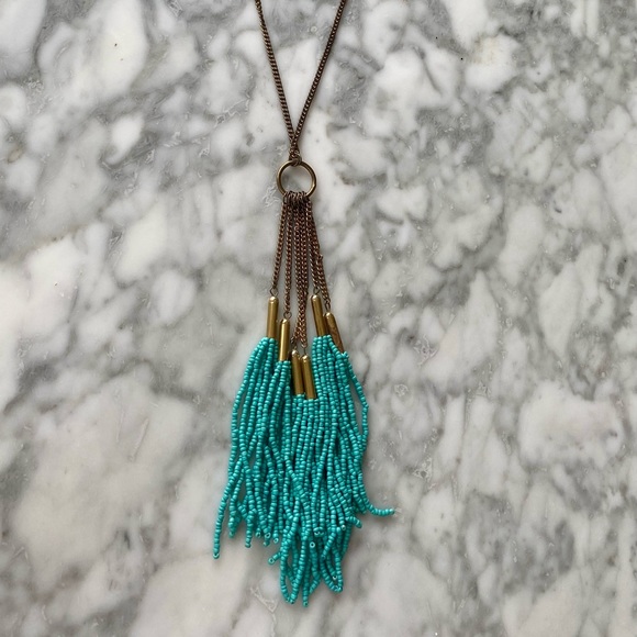 BOHO LONG PENDANT NECKLACE with TURQUOISE - Picture 2 of 5